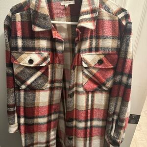 Plaid Flannel Jacket - Red and Cream